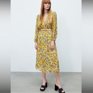 NWT ZARA Floral Print Chiffon Boho Midi Dress S